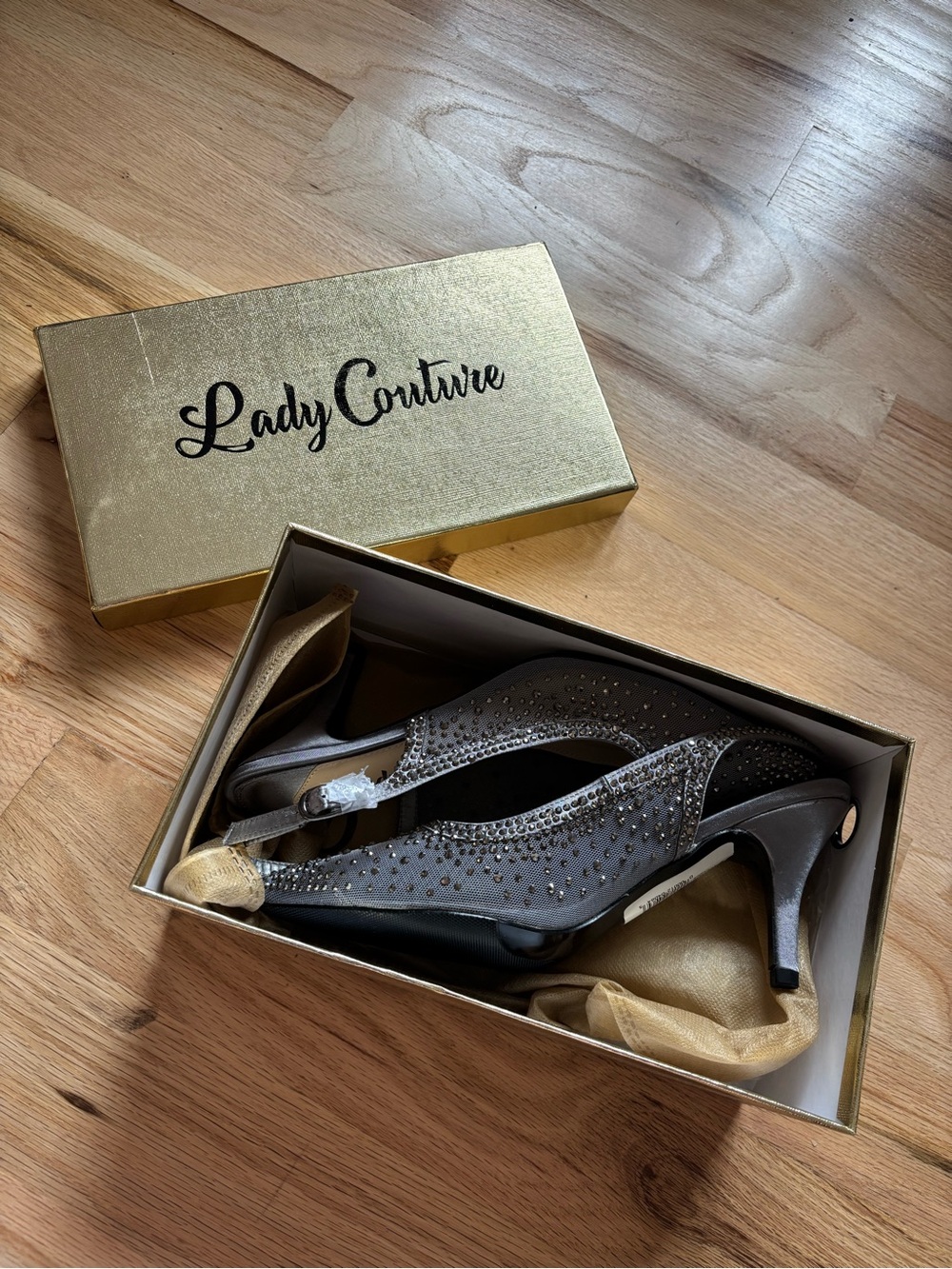 Lady Couture Silver Embellished Slingback Pumps - Picture 2 of 5